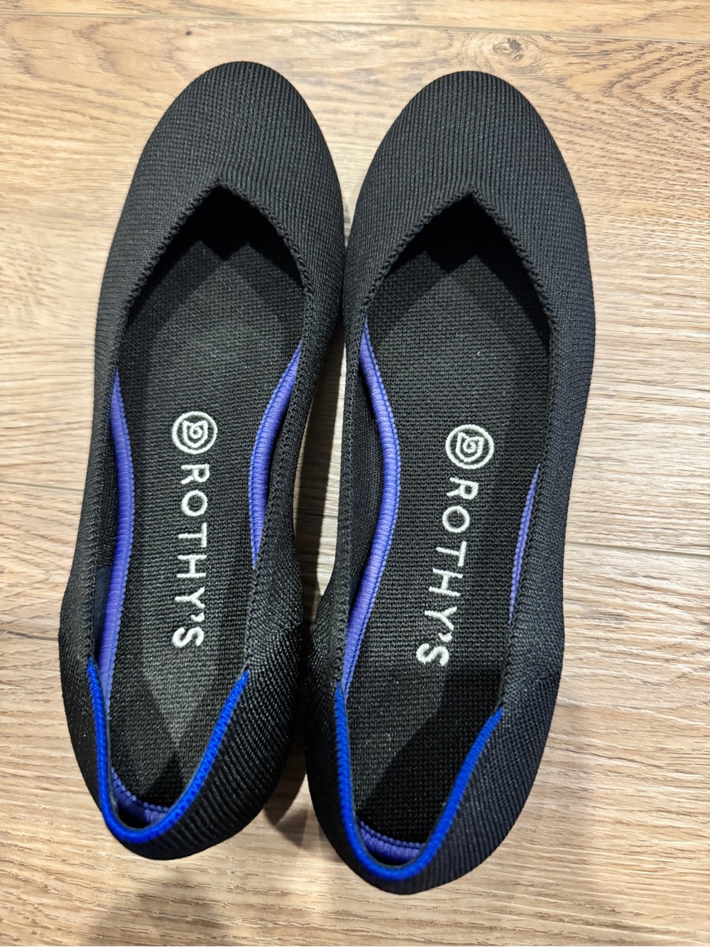 Rothy's Black Ballet Flats with Blue Trim - Women's Slip-On